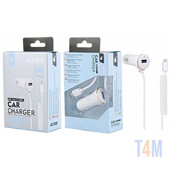 CAR CHARGE WITH TYPE-C CABLE 1 USB 5V 2.4A MTK WHITE